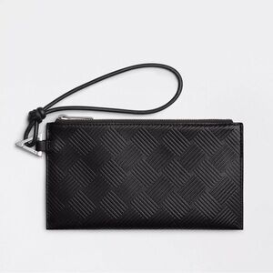 BOTTEGA VENETA Intrecciato Embossed Leather Bill Pouch Wallet in Black